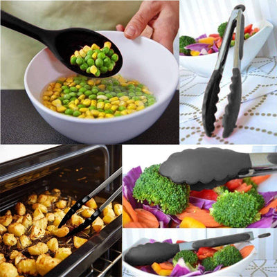 Premium Heat-Resistant Silicone Kitchen Utensil Set with Stylish Black Holder - Non-Stick Cooking Tools