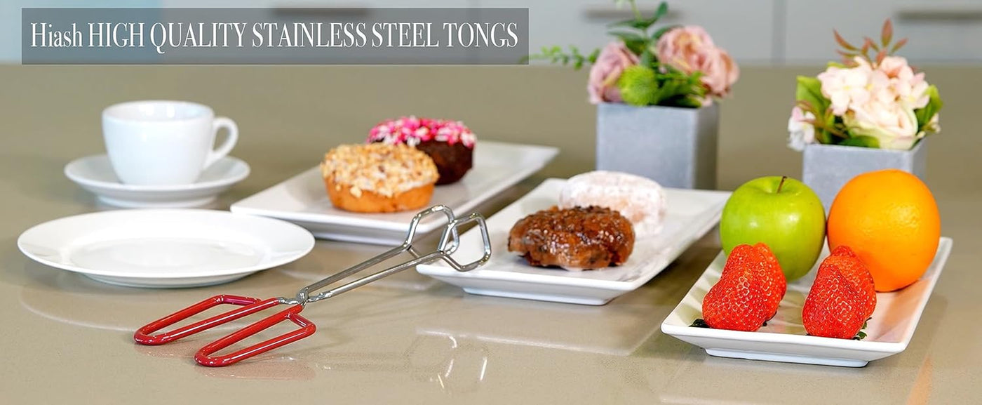 10-Inch Heavy Duty Stainless Steel Kitchen Tongs with Non-Slip Red Grip - Perfect for BBQ and Cooking!