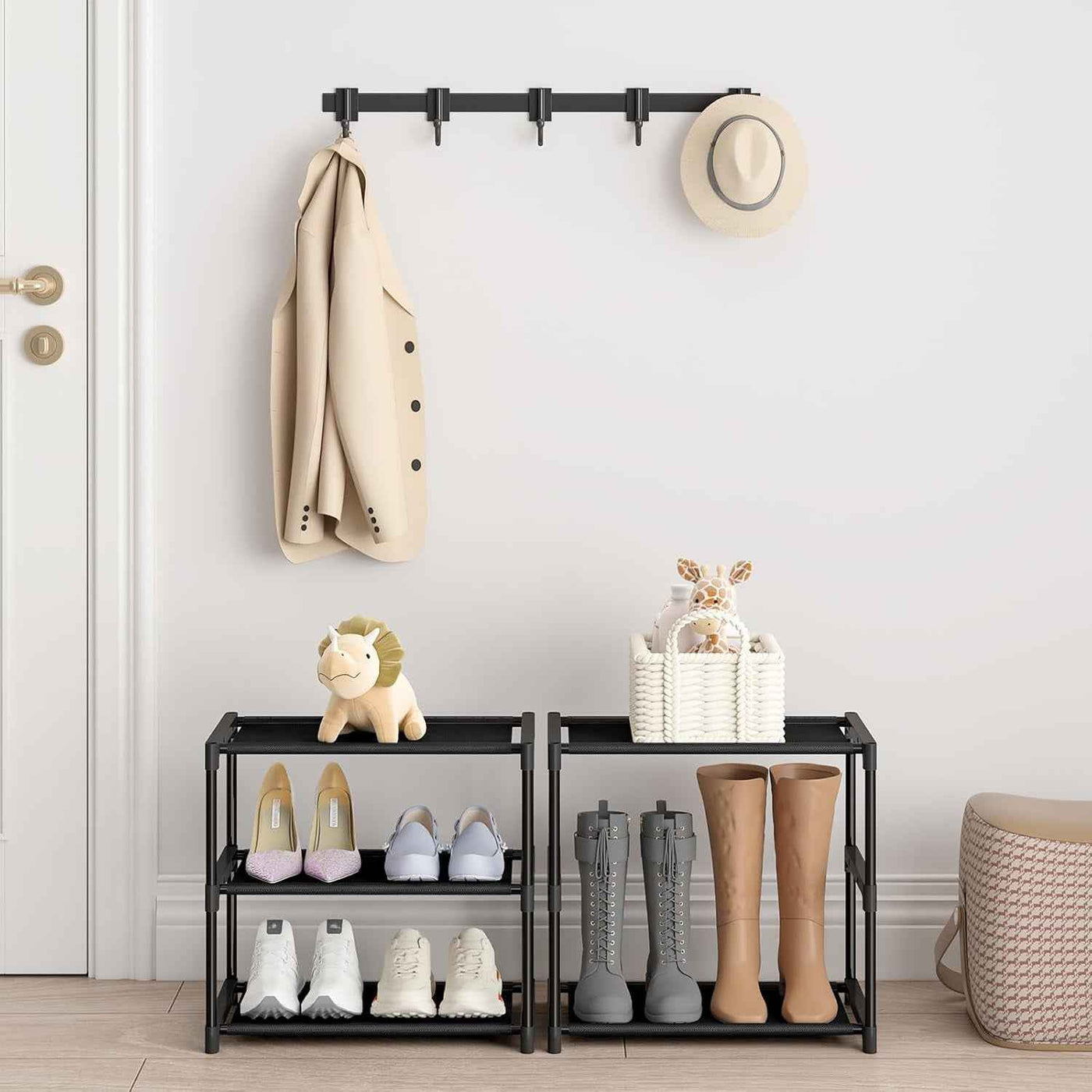 3 Tier Shoe Rack - Narrow Stackable Small Shoe Storage Organizer for Kids, Toddlers, and Adults - Free Standing Entryway Shelf for Closet and Entrance - GG store