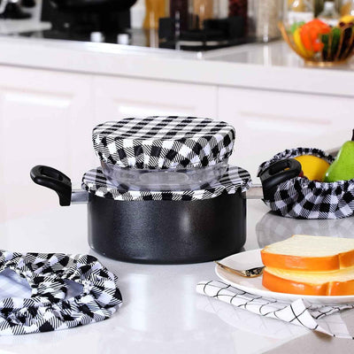 8 Pieces Reusable Bowl Covers Baking Dish Covers Elastic Food Storage Covers Washable Bowl Covers for Bread Proofing, Outdoor Food Storage, 6, 8, 12, 14 Inch (Black-White Buffalo Plaid) - GG store