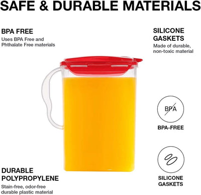 Aqua Fridge Door Water Jug - BPA Free Pitcher with Handle & Flip Top Lid, 3 Quarts - Ideal for Teas & Juices, Red