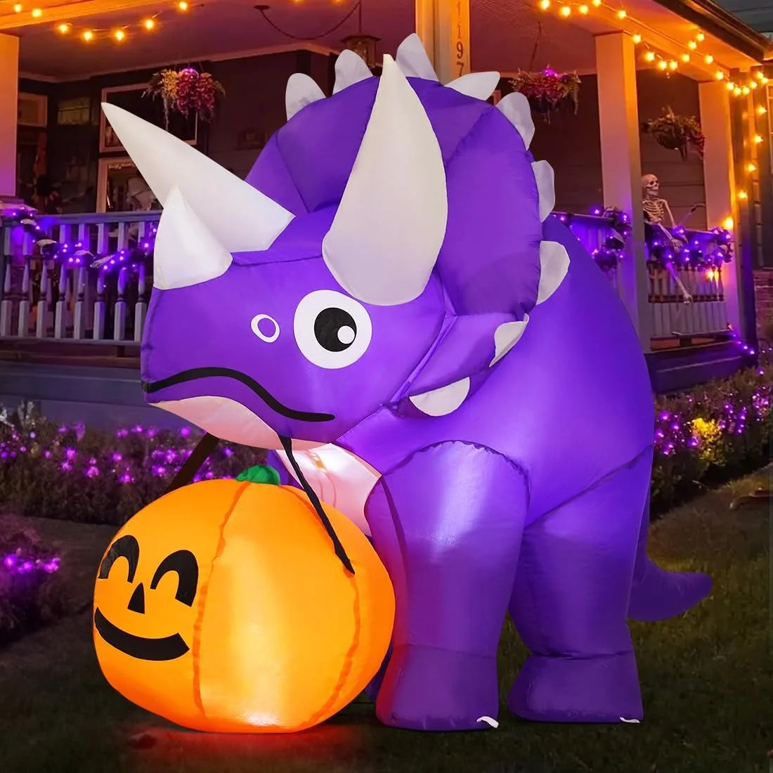 5FT Inflatable Halloween Dinosaur with LED Lights - Perfect Halloween Decoration for Your Home!