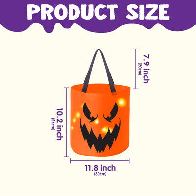 3 PCS Halloween Candy Bag,Led Light Pumpkin Candy Buckets for Kids,Halloween Trick or Treat Bucket with Pumpkin Smile Face for Halloween Party Favors Goodie Bags