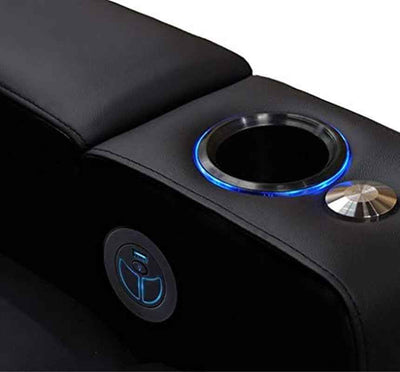 Valencia Verona Home Theater Seating | Premium Top Grain Italian 9000 Leather, Power Recliner, LED Lighting (Row of 2, Black) - GG store