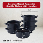 Ceramic Ramekins Set of 6 | Oven-Safe Porcelain Baking Bowls with Handles | Cavira