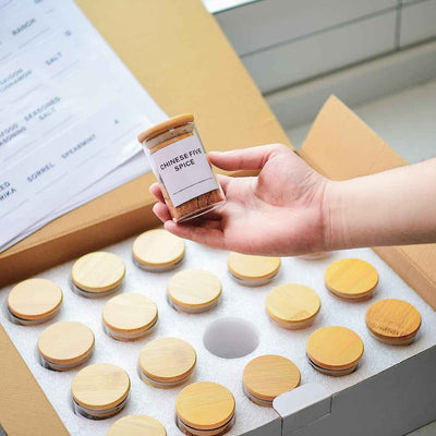 Glass Spice Jars Set of 20 - Mini 3.2Oz Airtight Containers with Bamboo Lids and Preprinted Labels for Pantry Storage - GG store