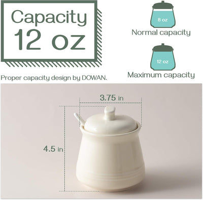 Elegant 12 Ounce Porcelain Sugar Bowl with Lid and Spoon - Perfect for Sugar or Salt, Ideal Coffee Bar Accessory for Home and Kitchen