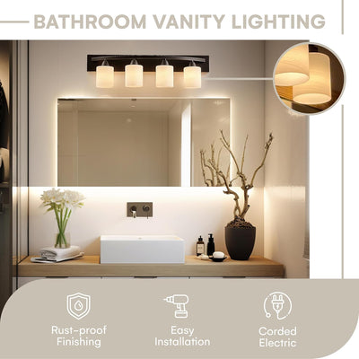 Bathroom Vanity Light Fixture - Bathroom Vanity Lights over Mirror in Bronze - Interior Lighting Bar with Nickel Glass Shade - 4 Lights, E26 100W LED, Bulbs Not Included, 7X32X8.5 Inches - GG store