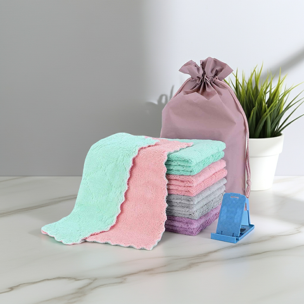10 Pack Microfiber Cleaning Cloths - Double Sided Reusable Lint Free Towels for Degreasing Kitchen and Car Cleaning